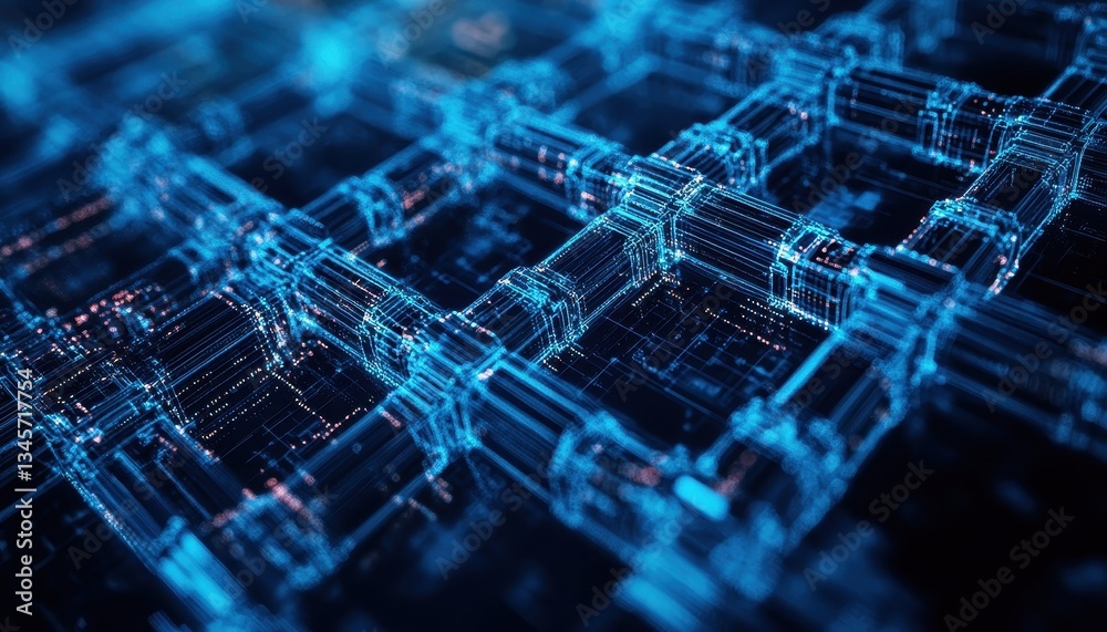 Poster abstract digital network structure glowing blue lines and points dark background