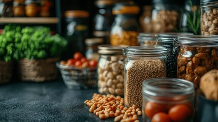 Pantry Essentials A Collection of Organic Grains, Legumes, and Seeds in Glass Jars