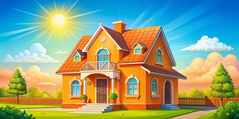Naklejka premium Orange House Clipart: Charming Cottage Style Home Illustration