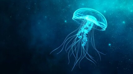 Majestic jellyfish swimming in ocean depths marine life digital art underwater ethereal beauty