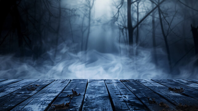 Spooky halloween background with empty wooden planks