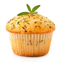Savory Cheese Muffin Baked with Fresh Herbs and Topped with Green Garnish for Delicious Snack