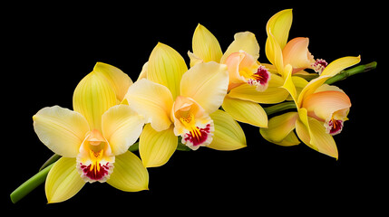 Yellow And Pink Orchid Branch On Black Background