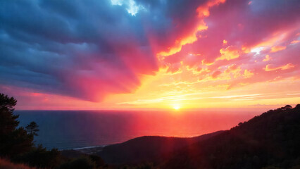 Fototapeta premium Dramatic Sunset over Ocean with Dramatic Clouds