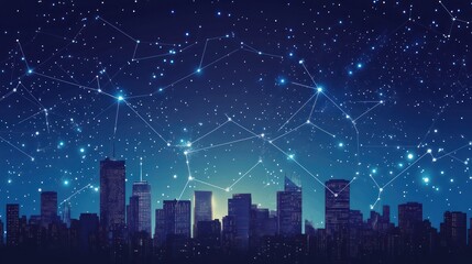 Fototapeta premium City skyline connected by digital network at night