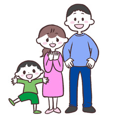 喜ぶ三人家族のイラスト