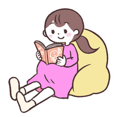 クッションでくつろぎ読書する妊婦イラスト