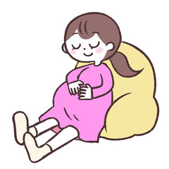 クッションに座る妊婦イラスト