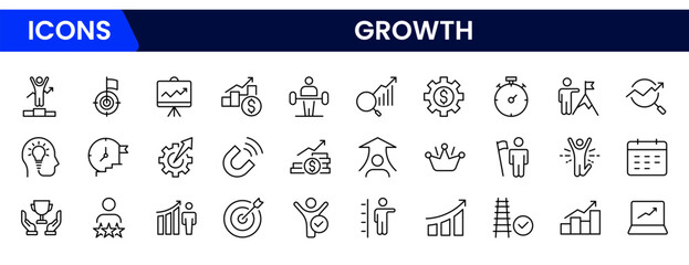 Growth line icons collection. Big UI icon set in a flat design. Thin outline icons pack. Vector illustration