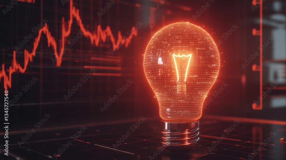 Poster futuristic glowing light bulb visualizing creativity and innovation with digital tech background and