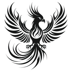 Fototapeta premium Majestic Phoenix Tattoo Clipart with Spreading Wings and Detailed Feathers