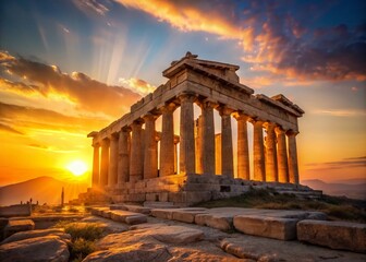 Obraz premium Parthenon Silhouette at Sunset, Ancient Greek Temple, Athenian Acropolis, Greece