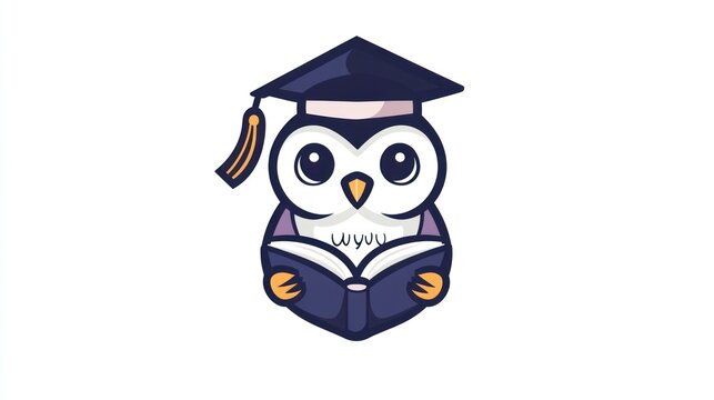 Cute Owl Graduate Reading Book - Educational Illustration - Powered by Adobe