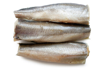 Fresh frozen fish on a white background.