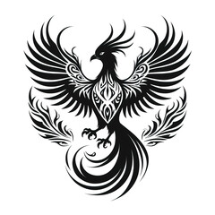 Obraz premium Epic Phoenix Tattoo Clipart with Fire Like Feathers in Bold Black and White Style