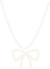 Coquette bow line pearl bead chain necklace decorative illustration