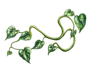 Illustration of Green Vine Plant with Transparent Background Featuring Climbing Foliage Decoration and Botanical Elements Isolated on Transparent Backdrop