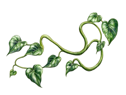 Illustration of Green Vine Plant with Transparent Background Featuring Climbing Foliage Decoration and Botanical Elements Isolated on Transparent Backdrop