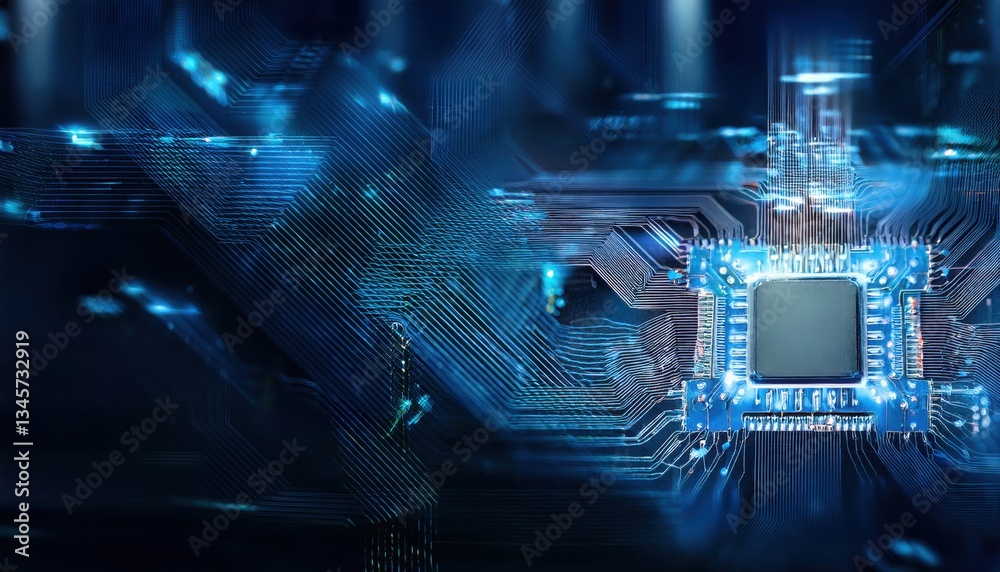 Poster advanced circuitry with computer chip showcasing cutting-edge ai automation and digital data