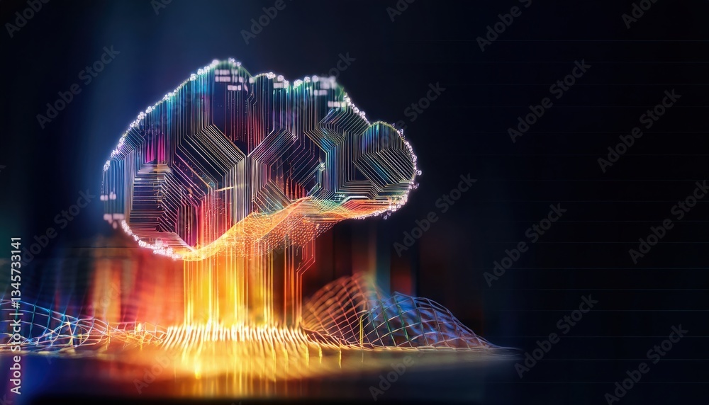Poster unique tree constructed from electronic circuits representing deep learning and ai-driven insights