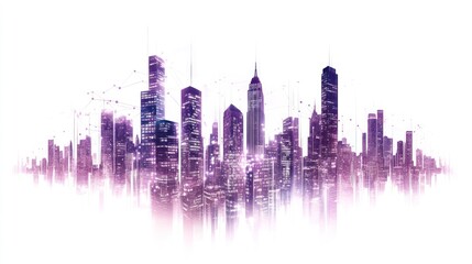 Night City Skyline with Digital Connections