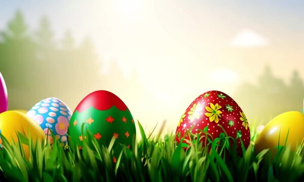 easter eggs on grass