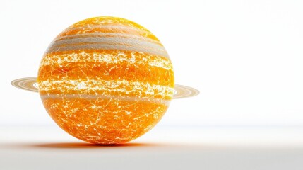 Abstract Yellow and White Planet Digital Rendering with Ring System