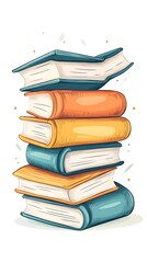 Stack of colorful books with illustration.