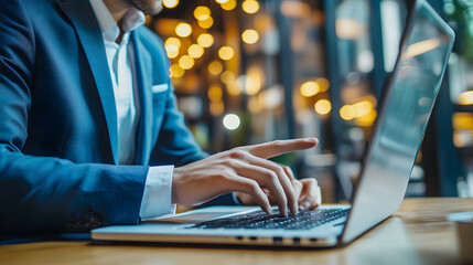 Businessman working on a laptop in a cafe
