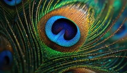 Obraz premium Peacock Feather Macro Photography: A Symphony of Color and Texture