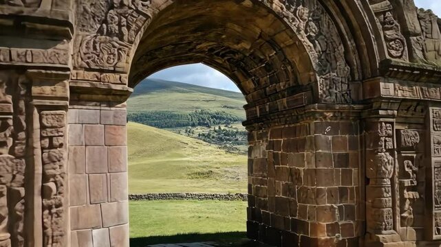 Exploring ancient architecture and lush landscapes in rural Peru during a sunny afternoon