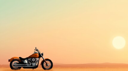 Stunning Motorcycle Silhouette Against a Warm Sunset in an Open Field with Soft Colors and Peaceful Atmosphere