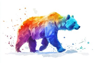 Colorful polygon art bear walking in white background