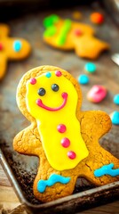 Obraz premium Happy Gingerbread Man Cookie Baking Tray.