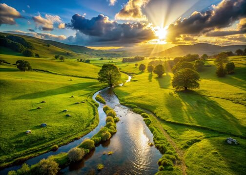 Serene Green Pasture Drone Photography: Psalm 23 Inspired Landscape
