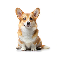 Welsh corgi breed dog sitting on a white 