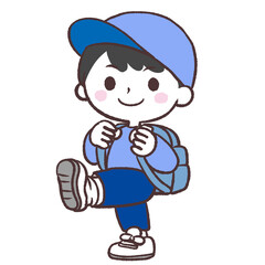 カメラ目線のリュック背負った男の子イラスト