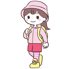 リュックを背負って歩く女性イラスト