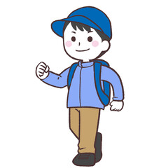 リュックを背負って歩く男性イラスト