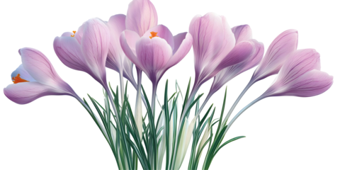 Isolated Spring Violet Crocus Floral Blossom on Transparent Background a Botanical Still Life with Delicate Violet Petals Flowering and Herbaceous Plant