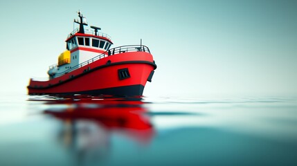 Red Tugboat on Calm Ocean Water A Stunning Vessel at Sea