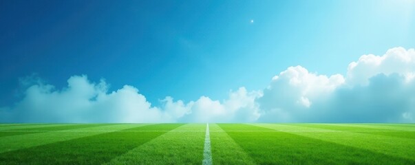 Obraz premium Thin wisp of smoke ascends against vibrant blue sky over well-maintained soccer pitch , stock, healthy