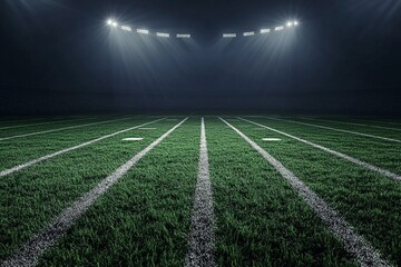 Obraz premium Green soccer field with white boundary lines and goal areas