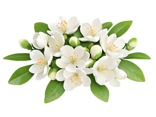 Fototapeta premium Realistic Jasmine Flower Illustration of Pure White Blooms and Lush Green Leaves on Transparent Background for Fresh Spring Designs and Floral Compositions