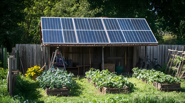 An easy guide for setting up mini solar panels for lighting and powering small appliances in a backyard shed for gardening enthusiasts.