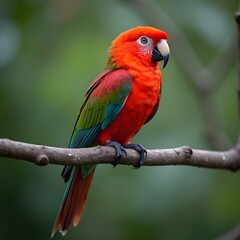 Obraz premium Red parrot sitting on a branch of tree 