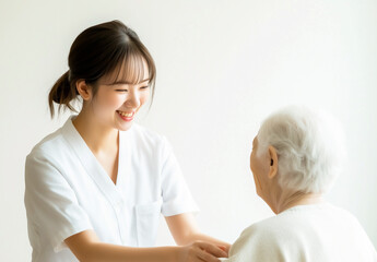 Fototapeta premium Elderly care professional offering emotional and medical support to a senior citizen