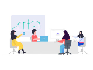 hybrid work model, vector illustration for web, presentation slides, print, etc