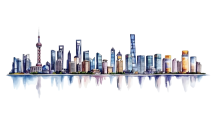 Transparent Background Illustration Of Watercolor Cityscape Skyline Featuring Urban Architecture City Building And Modern Abstract Design As Landmark