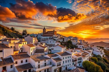 Silhouette of Whitewashed Houses, Frigiliana, Spain - Stunning Sunset View